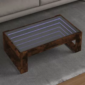   Füstös tölgy végtelen hatású LED-es dohányzóasztal 90x53x30 cm