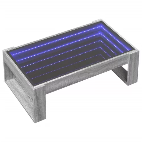 Szürke sonoma végtelen hatású LED-es dohányzóasztal 90x53x30 cm