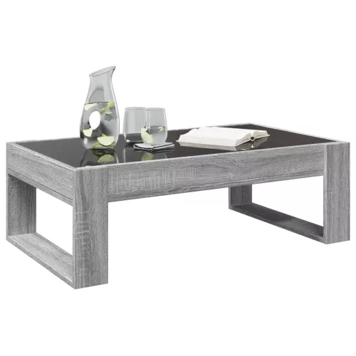 Szürke sonoma végtelen hatású LED-es dohányzóasztal 90x53x30 cm