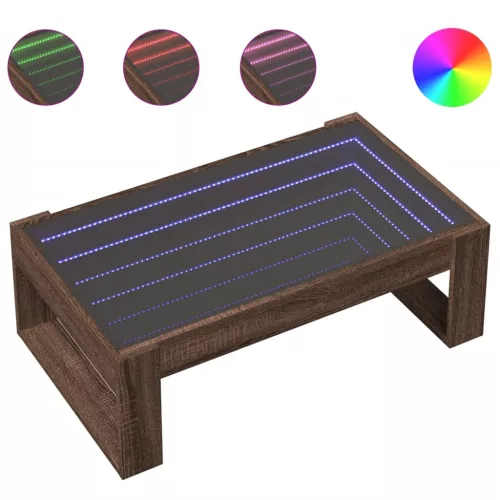 Barna tölgy végtelen hatású LED-es dohányzóasztal 90x53x30 cm