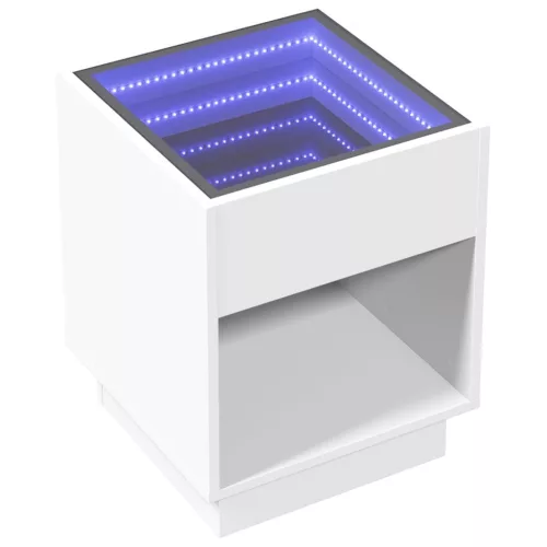 Fehér végtelen hatású LED-es dohányzóasztal 40 x 40 x 50 cm