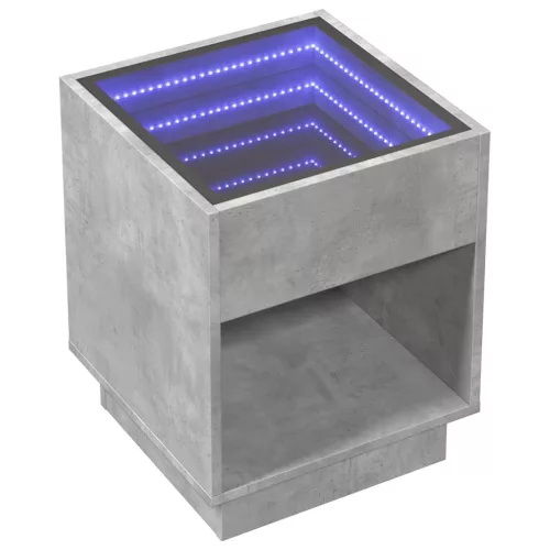 Betonszürke végtelen hatású LED-es dohányzóasztal 40x40x50 cm