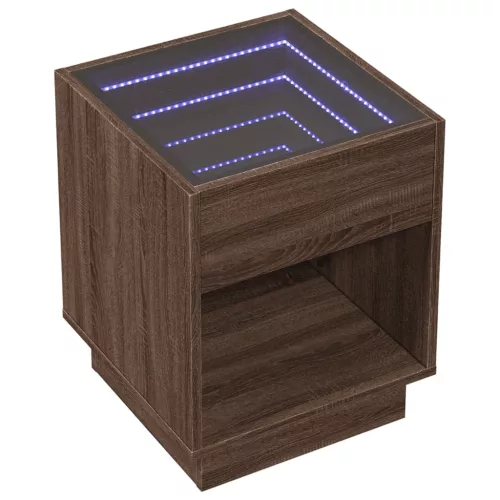 Barna tölgy végtelen hatású LED-es dohányzóasztal 40x40x50 cm