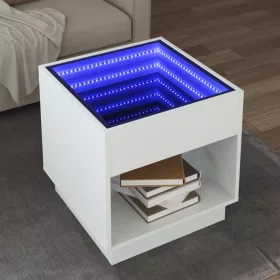   Fehér végtelen hatású LED-es dohányzóasztal 50 x 50 x 50 cm