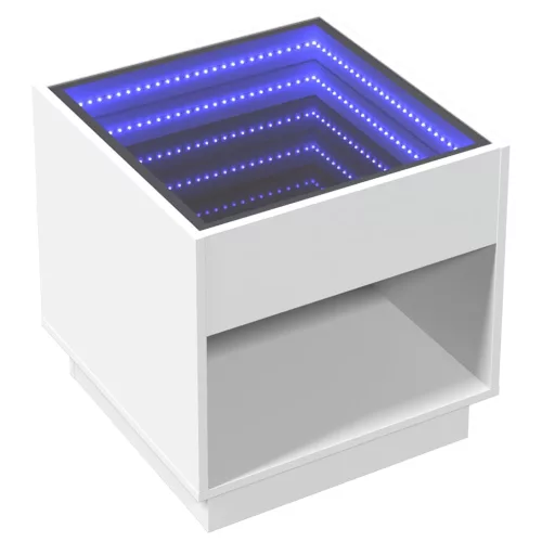 Fehér végtelen hatású LED-es dohányzóasztal 50 x 50 x 50 cm