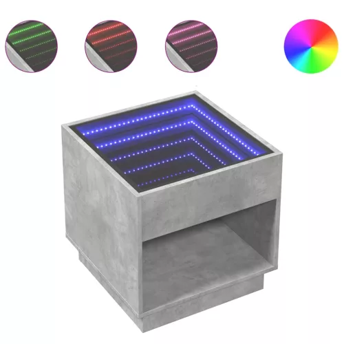 Betonszürke végtelen hatású LED-es dohányzóasztal 50x50x50 cm