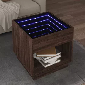   Barna tölgy végtelen hatású LED-es dohányzóasztal 50x50x50 cm