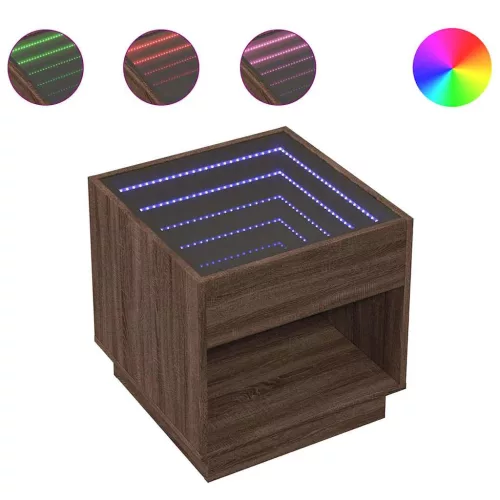 Barna tölgy végtelen hatású LED-es dohányzóasztal 50x50x50 cm