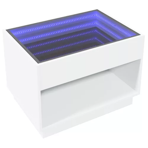 Fehér végtelen hatású LED-es dohányzóasztal 70 x 50 x 50 cm