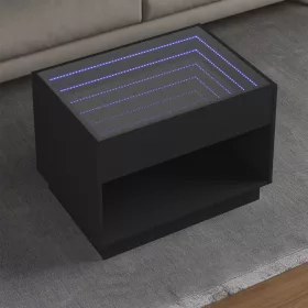  Fekete végtelen hatású LED-es dohányzóasztal 70 x 50 x 50 cm