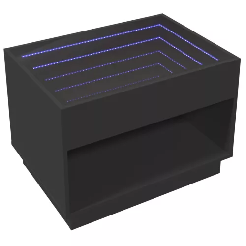 Fekete végtelen hatású LED-es dohányzóasztal 70 x 50 x 50 cm