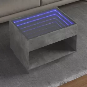   Betonszürke végtelen hatású LED-es dohányzóasztal 70x50x50 cm