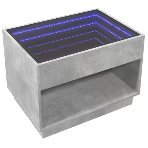 Betonszürke végtelen hatású LED-es dohányzóasztal 70x50x50 cm