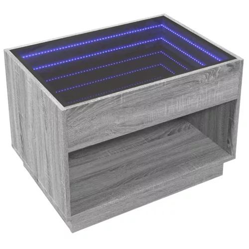 Szürke sonoma végtelen hatású LED-es dohányzóasztal 70x50x50 cm