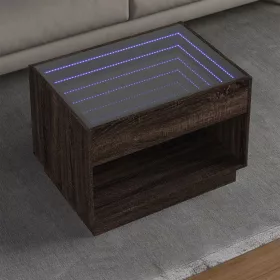   Barna tölgy végtelen hatású LED-es dohányzóasztal 70x50x50 cm