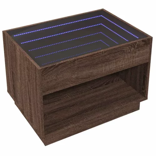 Barna tölgy végtelen hatású LED-es dohányzóasztal 70x50x50 cm