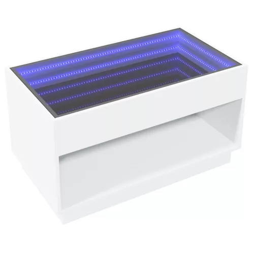 Fehér végtelen hatású LED-es dohányzóasztal 70 x 50 x 50 cm