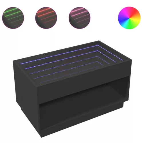 Fekete végtelen hatású LED-es dohányzóasztal 90 x 50 x 50 cm