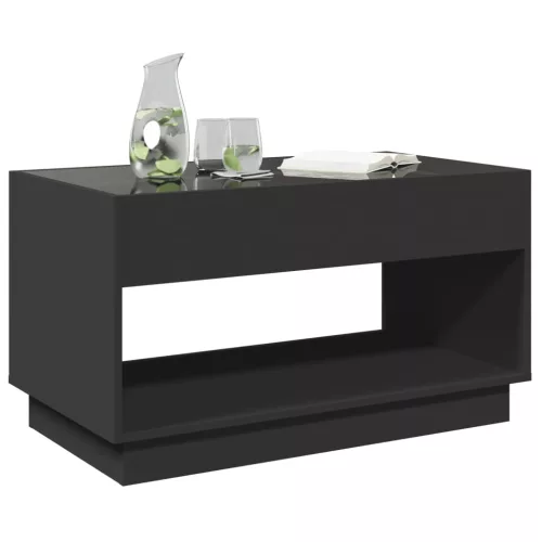 Fekete végtelen hatású LED-es dohányzóasztal 90 x 50 x 50 cm