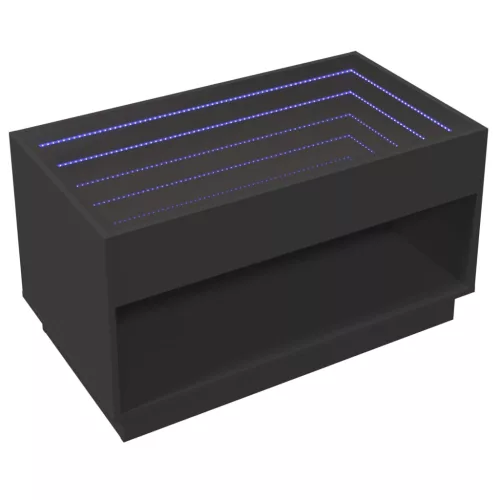 Fekete végtelen hatású LED-es dohányzóasztal 90 x 50 x 50 cm