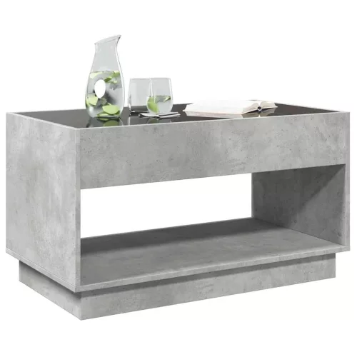Betonszürke végtelen hatású LED-es dohányzóasztal 90x50x50 cm