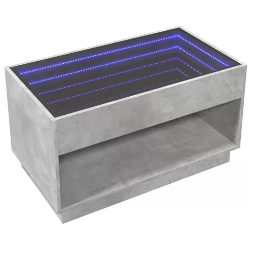 Betonszürke végtelen hatású LED-es dohányzóasztal 90x50x50 cm