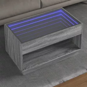   Szürke sonoma végtelen hatású LED-es dohányzóasztal 90x50x50 cm
