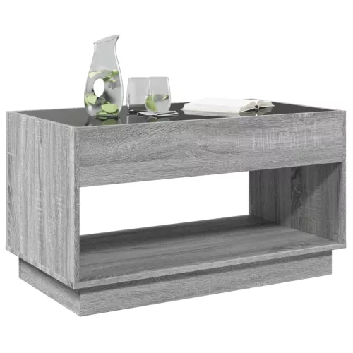 Szürke sonoma végtelen hatású LED-es dohányzóasztal 90x50x50 cm