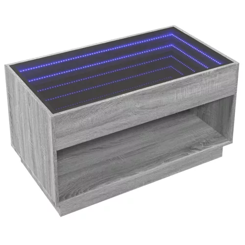 Szürke sonoma végtelen hatású LED-es dohányzóasztal 90x50x50 cm