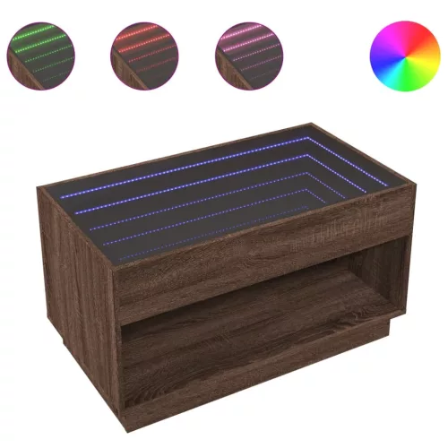 Barna tölgy végtelen hatású LED-es dohányzóasztal 90x50x50 cm