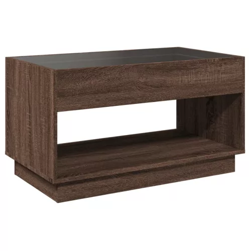 Barna tölgy végtelen hatású LED-es dohányzóasztal 90x50x50 cm