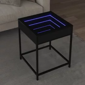   Fekete végtelen hatású LED-es dohányzóasztal 40 x 40 x 51 cm