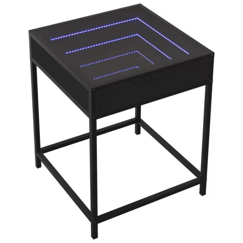 Fekete végtelen hatású LED-es dohányzóasztal 40 x 40 x 51 cm