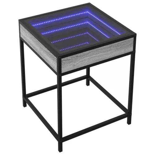 Szürke sonoma végtelen hatású LED-es dohányzóasztal 40x40x51 cm