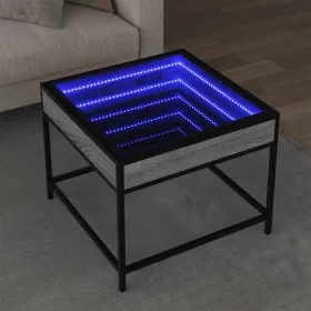   Szürke sonoma végtelen hatású LED-es dohányzóasztal 50x50x41 cm