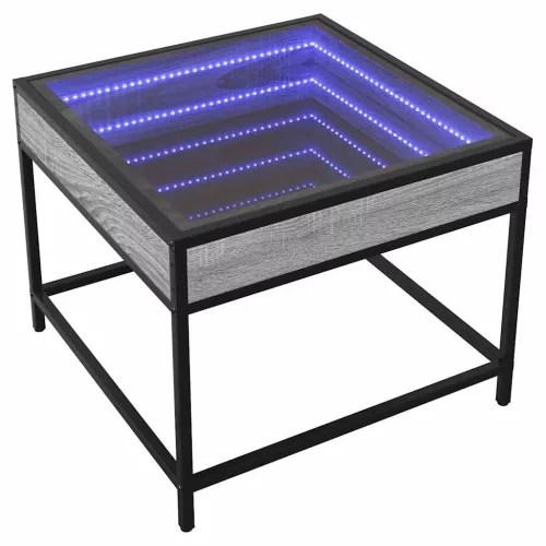 Szürke sonoma végtelen hatású LED-es dohányzóasztal 50x50x41 cm