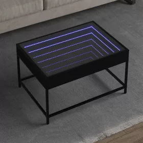   Fekete végtelen hatású LED-es dohányzóasztal 70 x 50 x 41 cm