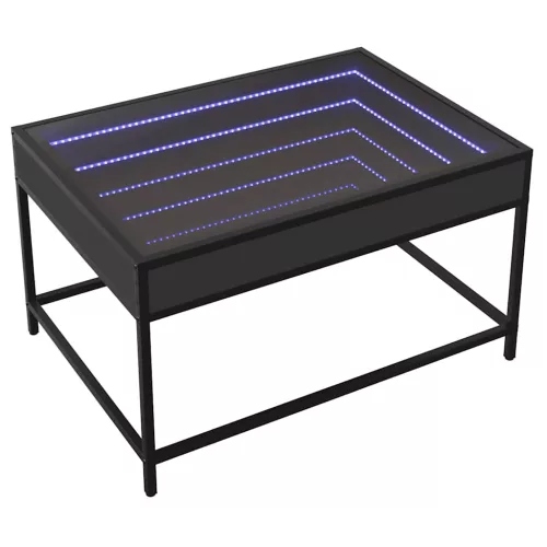 Fekete végtelen hatású LED-es dohányzóasztal 70 x 50 x 41 cm