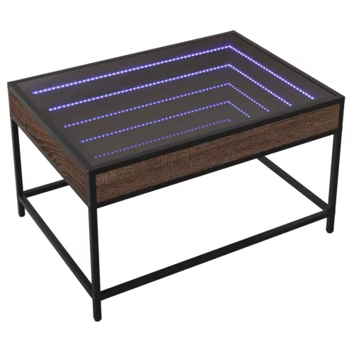 Barna tölgy végtelen hatású LED-es dohányzóasztal 70x50x41 cm