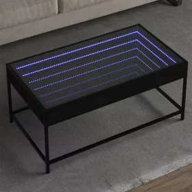   Fekete végtelen hatású LED-es dohányzóasztal 90 x 50 x 41 cm