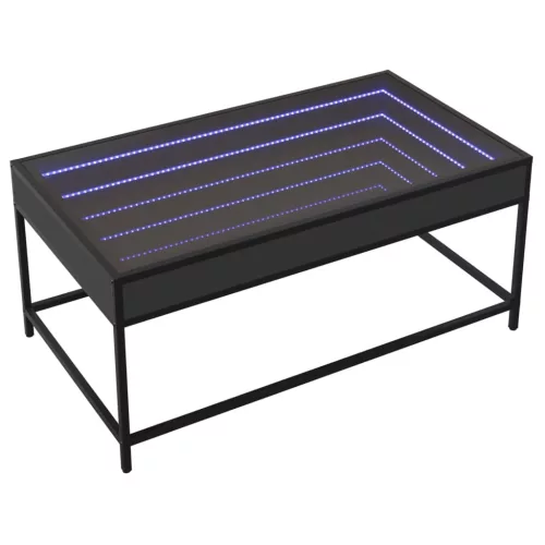 Fekete végtelen hatású LED-es dohányzóasztal 90 x 50 x 41 cm