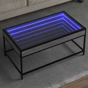   Szürke sonoma végtelen hatású LED-es dohányzóasztal 90x50x41 cm