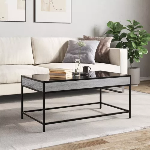 Szürke sonoma végtelen hatású LED-es dohányzóasztal 90x50x41 cm