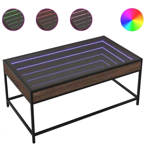 Barna tölgy végtelen hatású LED-es dohányzóasztal 90x50x41 cm