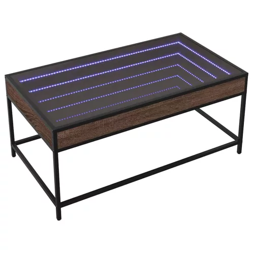 Barna tölgy végtelen hatású LED-es dohányzóasztal 90x50x41 cm