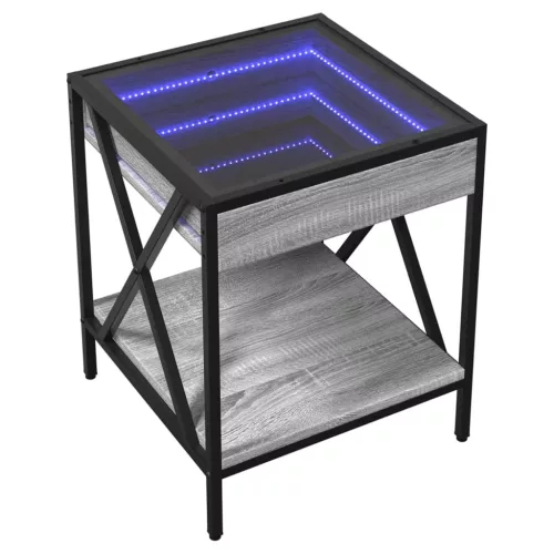 Szürke sonoma végtelen hatású LED-es dohányzóasztal 40x40x49 cm
