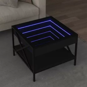   Fekete végtelen hatású LED-es dohányzóasztal 50 x 50 x 38 cm