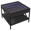 Fekete végtelen hatású LED-es dohányzóasztal 50 x 50 x 38 cm