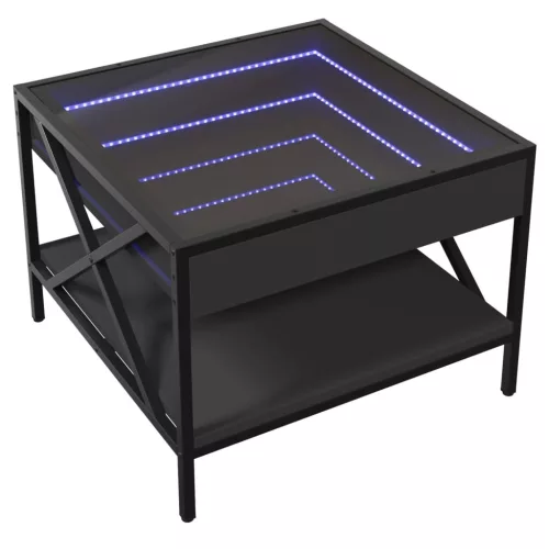 Fekete végtelen hatású LED-es dohányzóasztal 50 x 50 x 38 cm