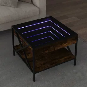   Füstös tölgy végtelen hatású LED-es dohányzóasztal 50x50x38 cm